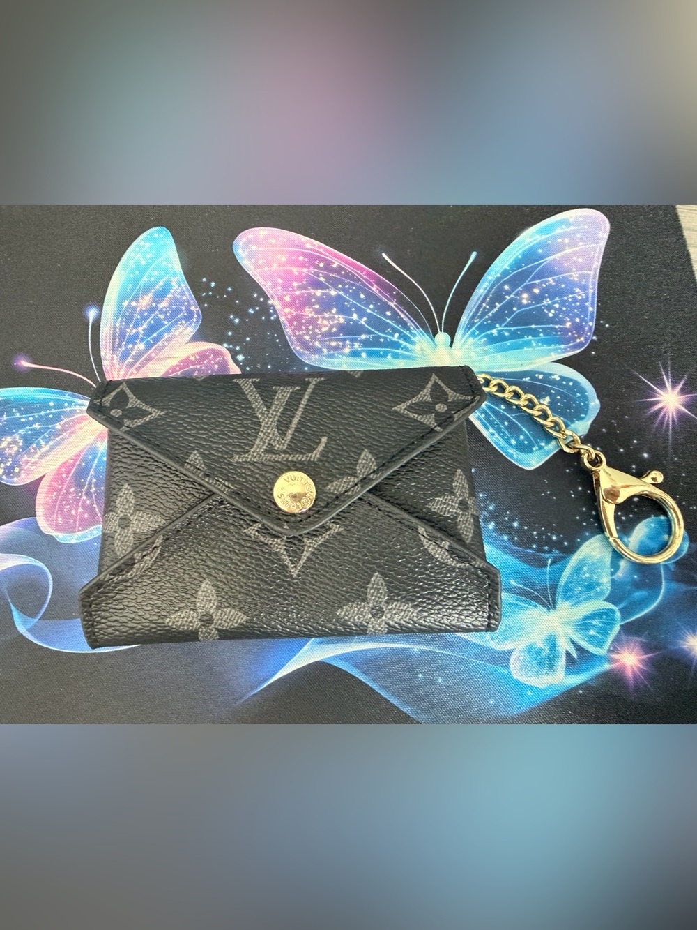 Black Monogram Envelope coin/Card Holder Key Pouch